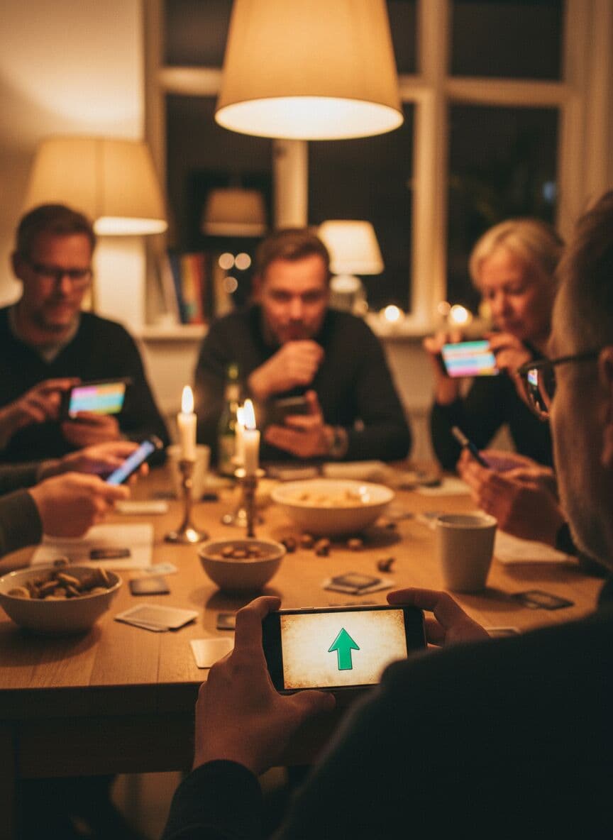 Hender skjuler en mobil med et hemmelig tips under bordkanten