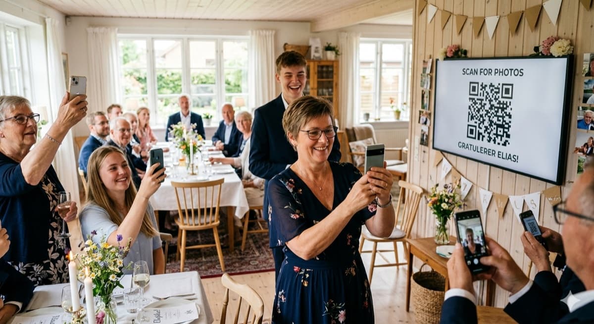 Guests scanning the QR code on the big screen to join the party game